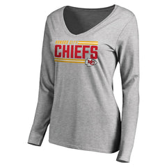 Kansas City Chiefs Women's Iconic Collection On Side Stripe Long Sleeve V-Neck T-Shirt Ash - NFL