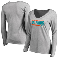 Miami Dolphins Women's Iconic Collection On Side Stripe Long Sleeve V-Neck T-Shirt Ash - NFL