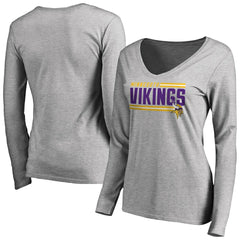 Minnesota Vikings Women's Iconic Collection On Side Stripe Long Sleeve V-Neck T-Shirt Ash - NFL