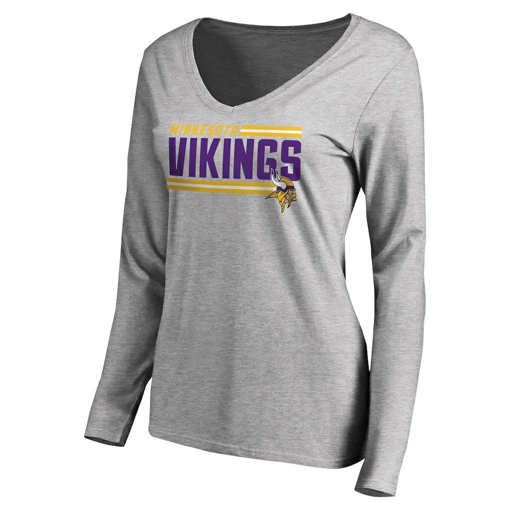 Minnesota Vikings Women's Iconic Collection On Side Stripe Long Sleeve V-Neck T-Shirt Ash - NFL
