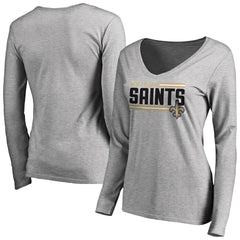 New Orleans Saints Women's Iconic Collection On Side Stripe Long Sleeve V-Neck T-Shirt Ash - NFL