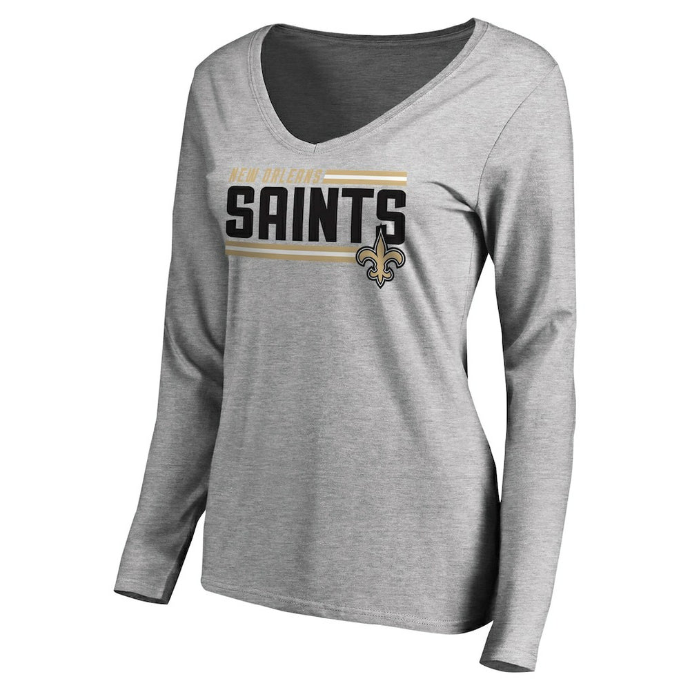 New Orleans Saints Women's Iconic Collection On Side Stripe Long Sleeve V-Neck T-Shirt Ash - NFL