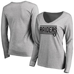 Las Vegas Raiders Women's Iconic Collection On Side Stripe Long Sleeve V-Neck T-Shirt Ash - NFL