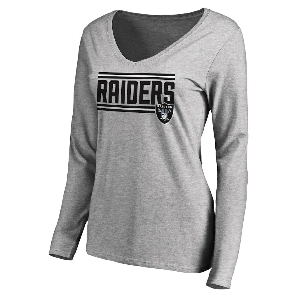 Las Vegas Raiders Women's Iconic Collection On Side Stripe Long Sleeve V-Neck T-Shirt Ash - NFL