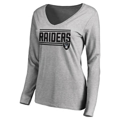 Las Vegas Raiders Women's Iconic Collection On Side Stripe Long Sleeve V-Neck T-Shirt Ash - NFL