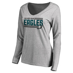 Philadelphia Eagles Women's Iconic Collection On Side Stripe Long Sleeve V-Neck T-Shirt Ash - NFL