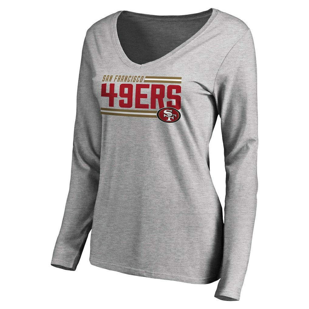 San Francisco 49ers Women's Iconic Collection On Side Stripe Long Sleeve V-Neck T-Shirt Ash - NFL