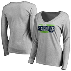 Seattle Seahawks Women's Iconic Collection On Side Stripe Long Sleeve V-Neck T-Shirt Ash - NFL