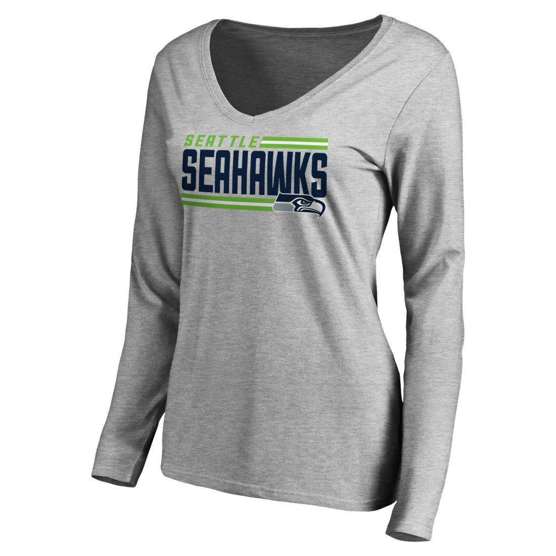 Seattle Seahawks Women's Iconic Collection On Side Stripe Long Sleeve V-Neck T-Shirt Ash - NFL