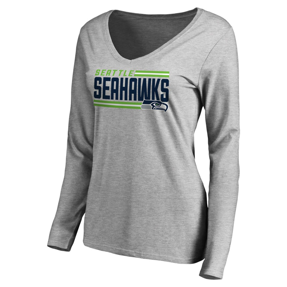 Seattle Seahawks Women's Iconic Collection On Side Stripe Long Sleeve V-Neck T-Shirt Ash - NFL