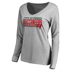 Tampa Bay Buccaneers Women's Iconic Collection On Side Stripe Long Sleeve V-Neck T-Shirt Ash - NFL