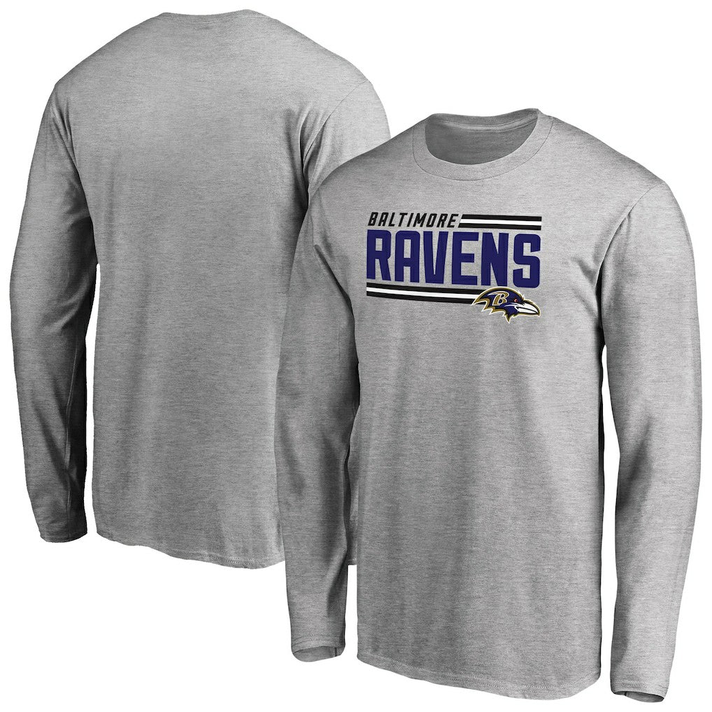 Baltimore Ravens Iconic Collection On Side Stripe Long Sleeve T-Shirt Ash - NFL
