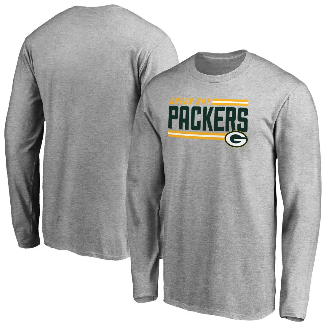 Green Bay Packers Iconic Collection On Side Stripe Long Sleeve T-Shirt Ash - NFL