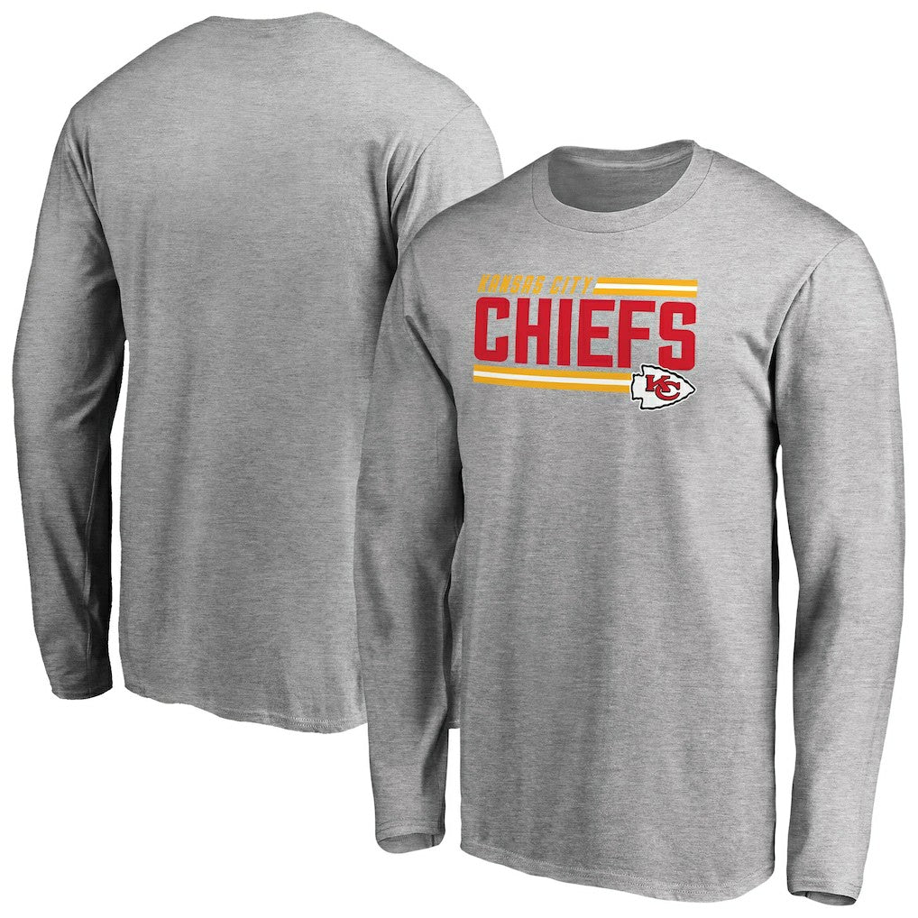 Kansas City Chiefs Iconic Collection On Side Stripe Long Sleeve T-Shirt Ash - NFL