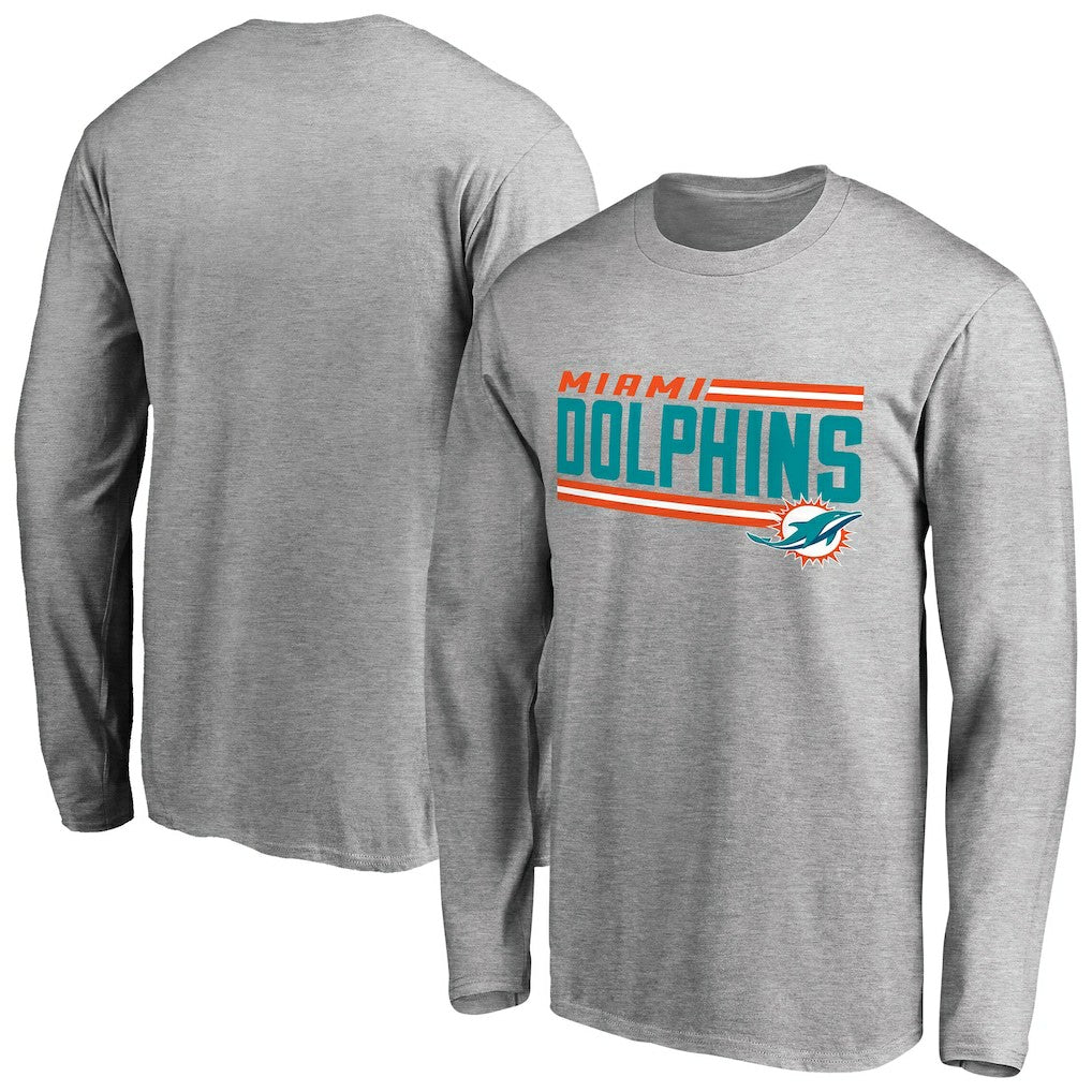 Miami Dolphins Iconic Collection On Side Stripe Long Sleeve T-Shirt Ash - NFL