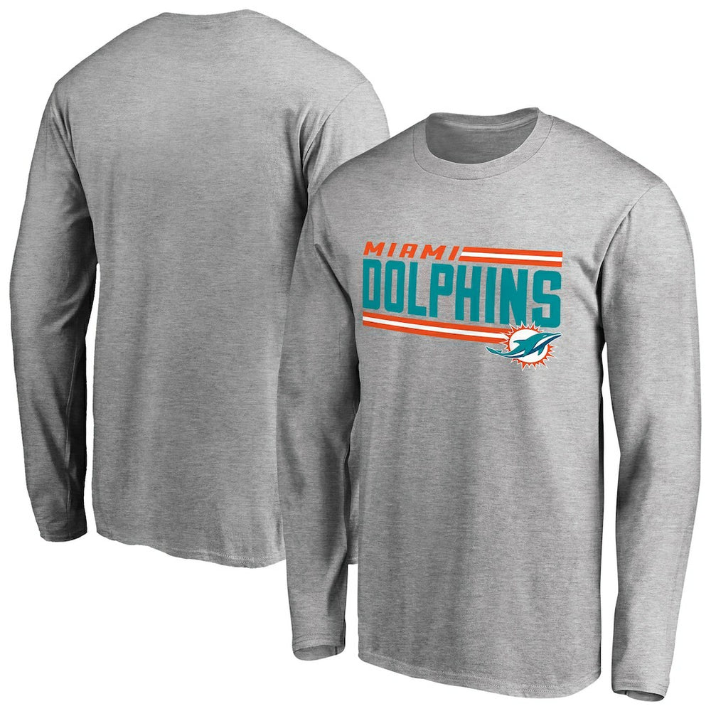 Miami Dolphins Iconic Collection On Side Stripe Long Sleeve T-Shirt Ash - NFL
