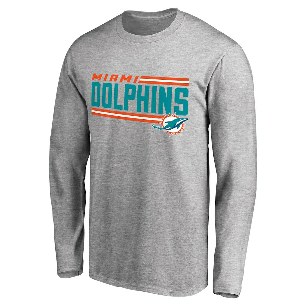 Miami Dolphins Iconic Collection On Side Stripe Long Sleeve T-Shirt Ash - NFL