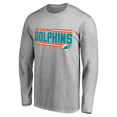 Miami Dolphins Iconic Collection On Side Stripe Long Sleeve T-Shirt Ash - NFL