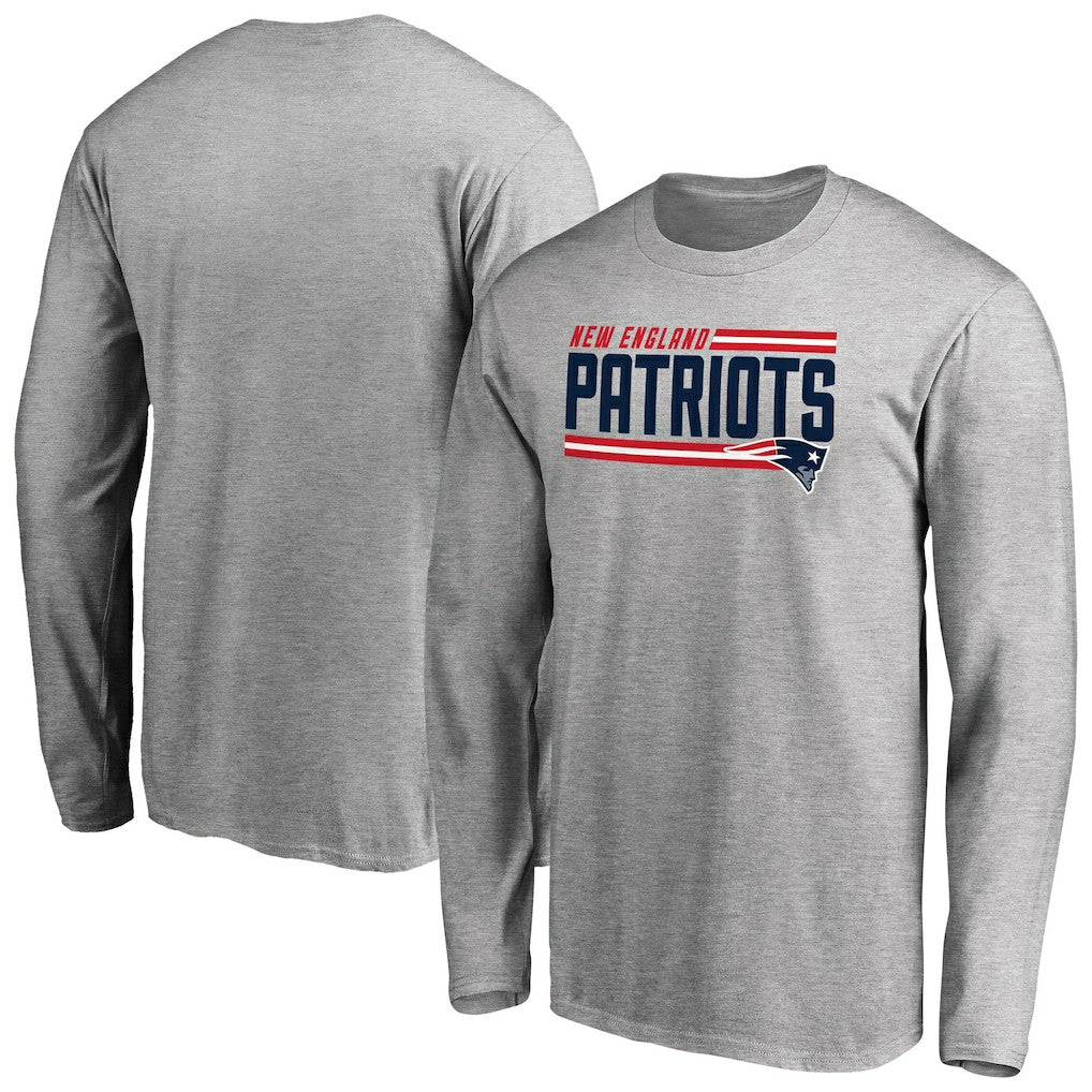 New England Patriots Iconic Collection On Side Stripe Long Sleeve T-Shirt Ash - NFL