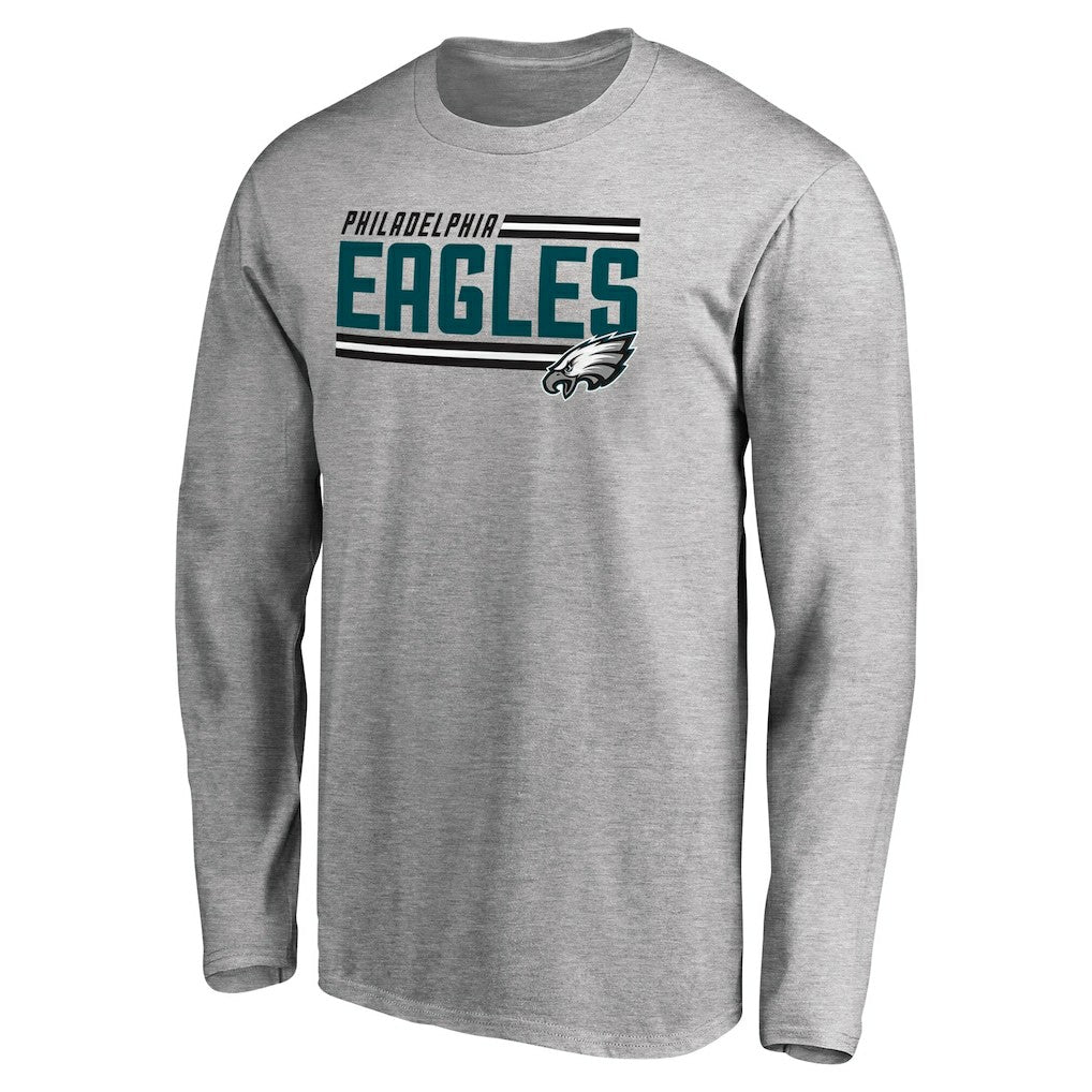 Philadelphia Eagles Iconic Collection On Side Stripe Long Sleeve T-Shirt Ash - NFL