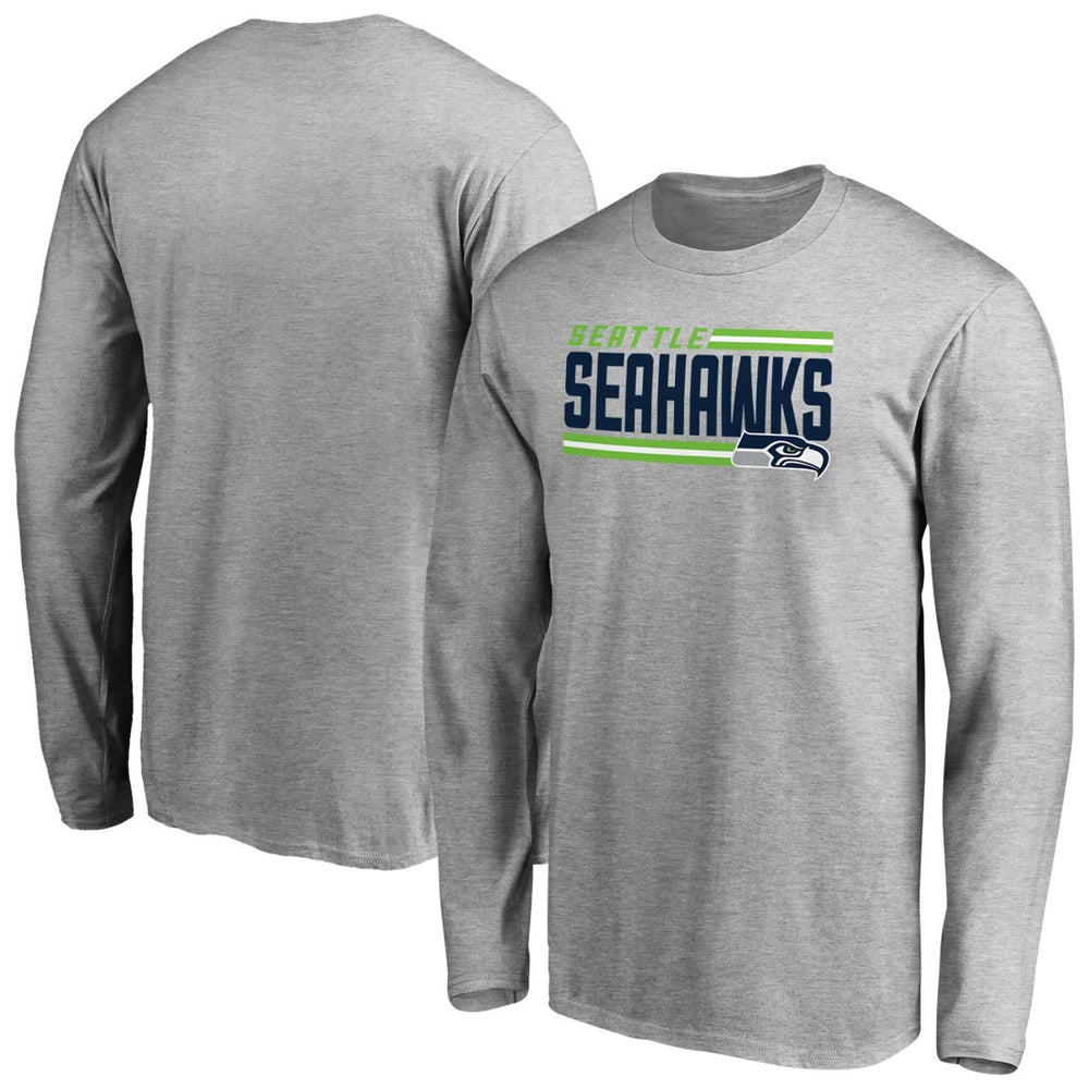 Seattle Seahawks Iconic Collection On Side Stripe Long Sleeve T-Shirt Ash - NFL