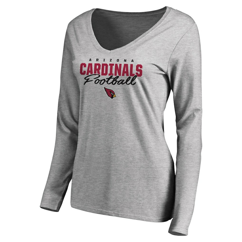 Arizona Cardinals Women's Iconic Collection Script Assist Long Sleeve V-Neck T-Shirt Ash - NFL
