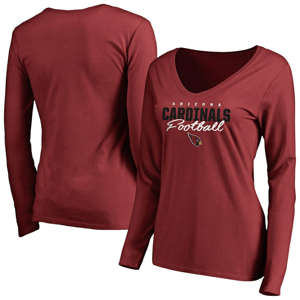 Arizona Cardinals Women's Iconic Collection Script Assist Long Sleeve V-Neck T-Shirt Cardinal - NFL