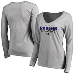 Baltimore Ravens Women's Iconic Collection Script Assist Long Sleeve V-Neck T-Shirt Ash - NFL