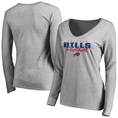 Buffalo Bills Women's Iconic Collection Script Assist Long Sleeve V-Neck T-Shirt Ash - NFL