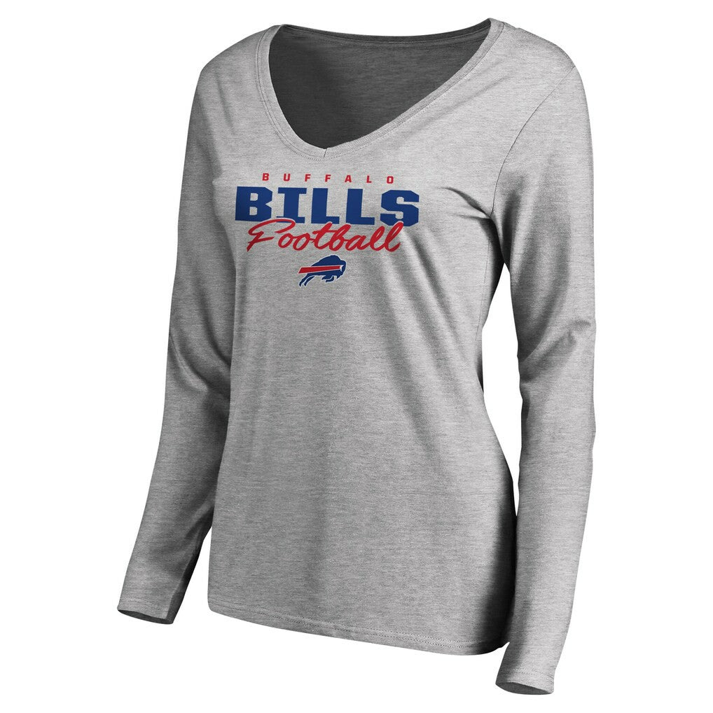 Buffalo Bills Women's Iconic Collection Script Assist Long Sleeve V-Neck T-Shirt Ash - NFL