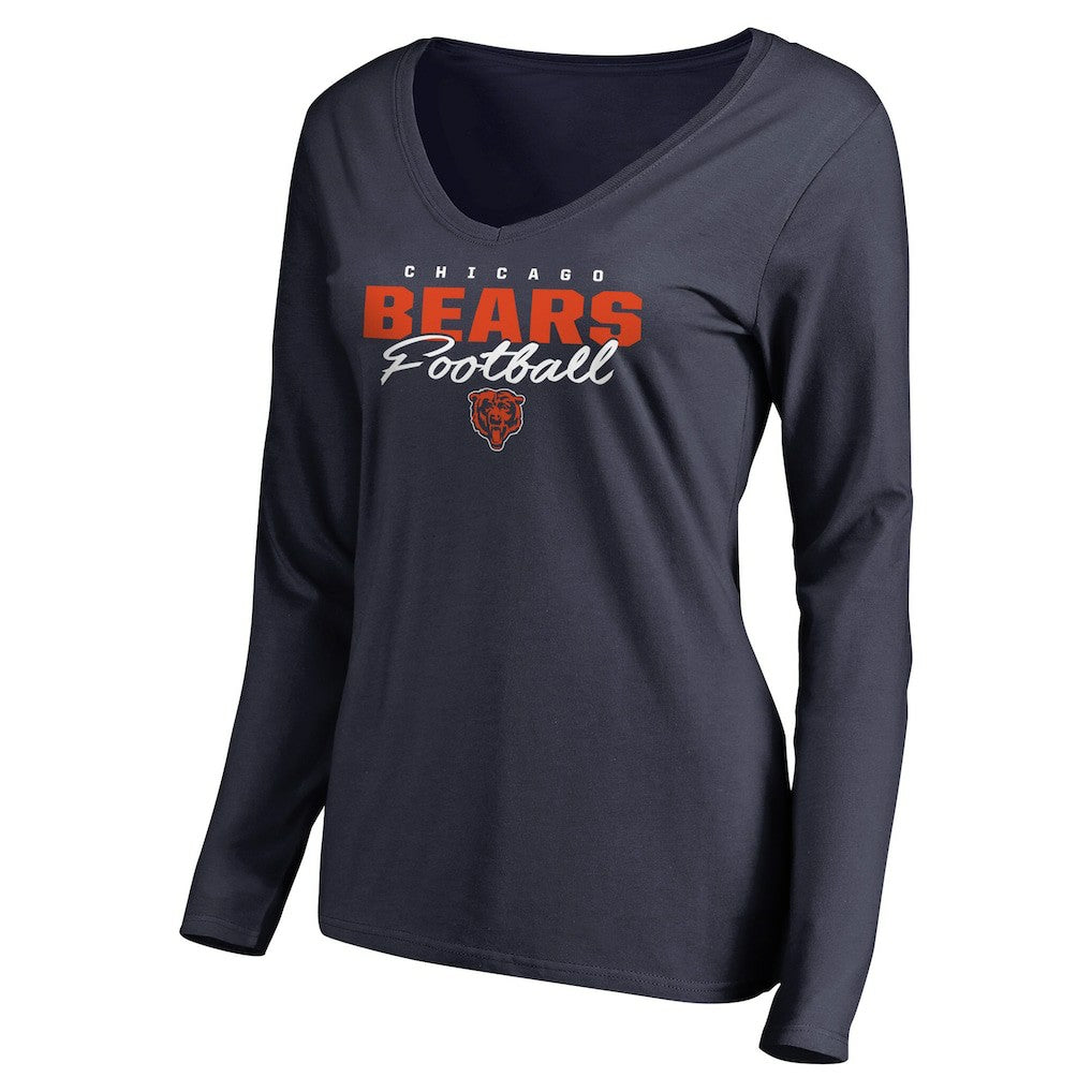 Chicago Bears Women's Iconic Collection Script Assist Long Sleeve V-Neck T-Shirt Navy - NFL