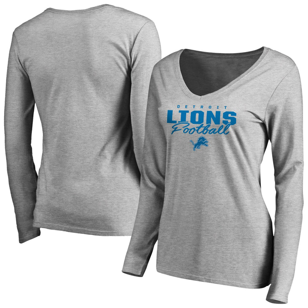 Detroit Lions Women's Iconic Collection Script Assist Long Sleeve V-Neck T-Shirt Ash - NFL