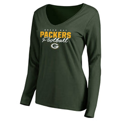 Green Bay Packers Women's Iconic Collection Script Assist Long Sleeve V-Neck T-Shirt Green - NFL