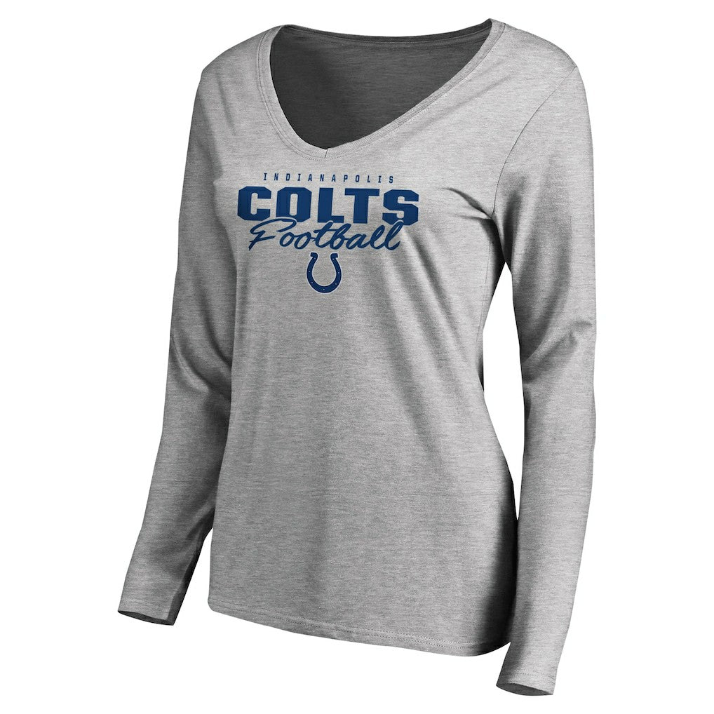 Indianapolis Colts Women's Iconic Collection Script Assist Long Sleeve V-Neck T-Shirt Ash - NFL