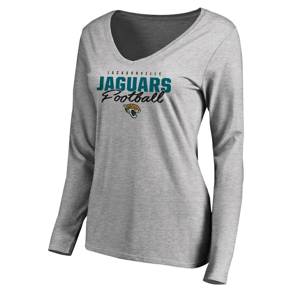 Jacksonville Jaguars Women's Iconic Collection Script Assist Long Sleeve V-Neck T-Shirt Ash - NFL