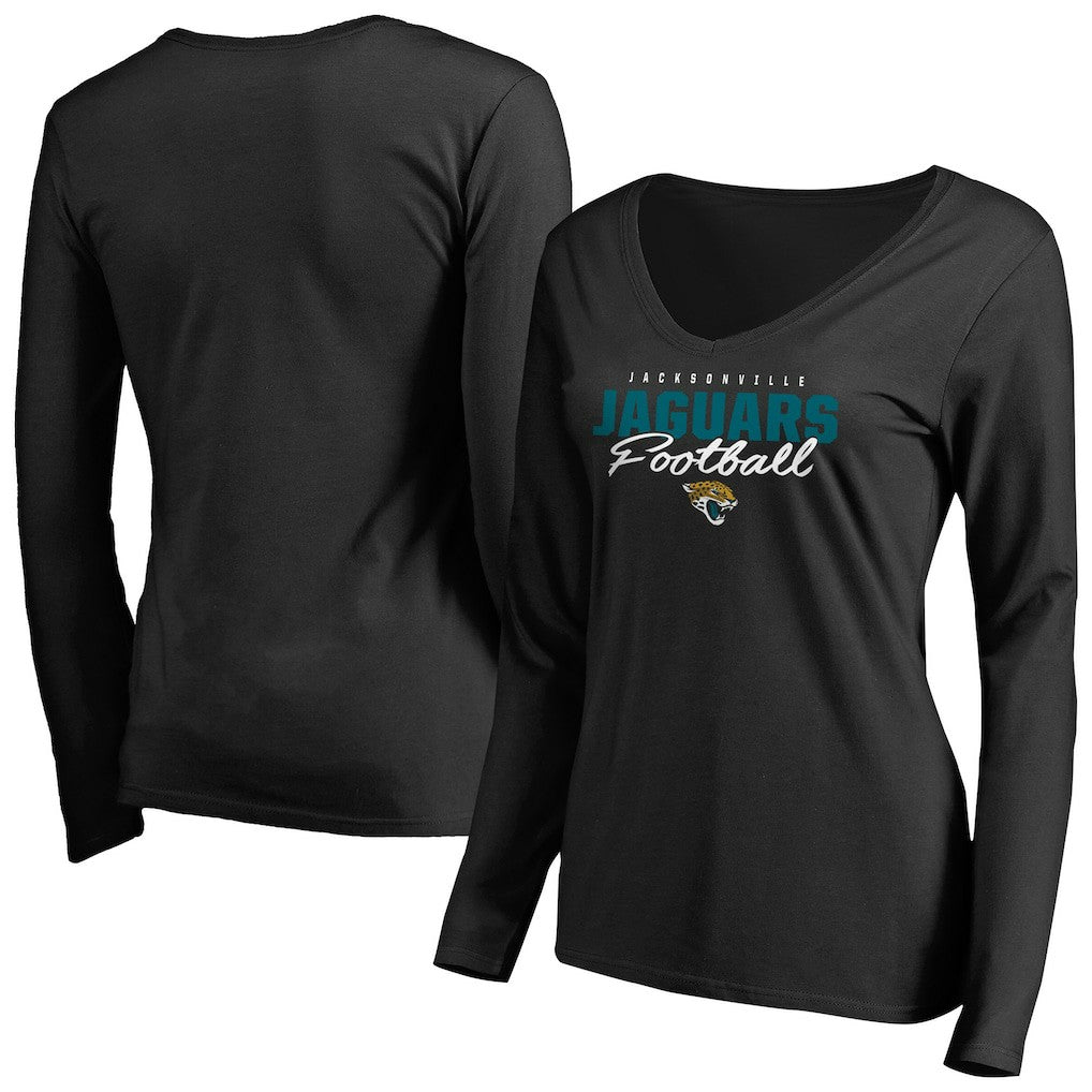 Jacksonville Jaguars Women's Iconic Collection Script Assist Long Sleeve V-Neck T-Shirt Black - NFL