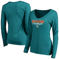 Miami Dolphins Women's Iconic Collection Script Assist Long Sleeve V-Neck T-Shirt Aqua - NFL