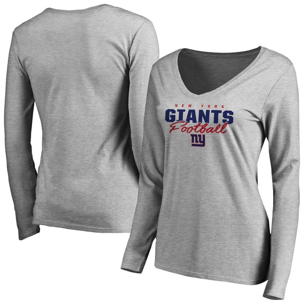 New York Giants Women's Iconic Collection Script Assist Long Sleeve V-Neck T-Shirt Ash - NFL