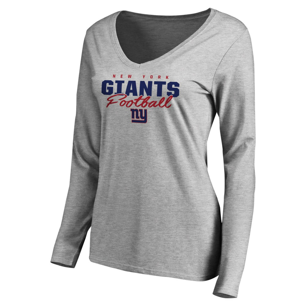 New York Giants Women's Iconic Collection Script Assist Long Sleeve V-Neck T-Shirt Ash - NFL