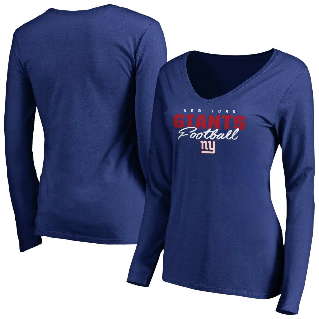 New York Giants Women's Iconic Collection Script Assist Long Sleeve V-Neck T-Shirt Royal - NFL