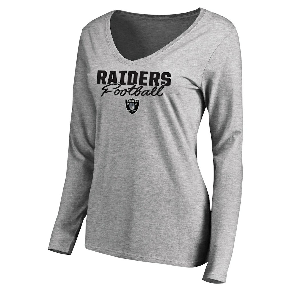 Las Vegas Raiders Women's Iconic Collection Script Assist Long Sleeve V-Neck T-Shirt Ash - NFL