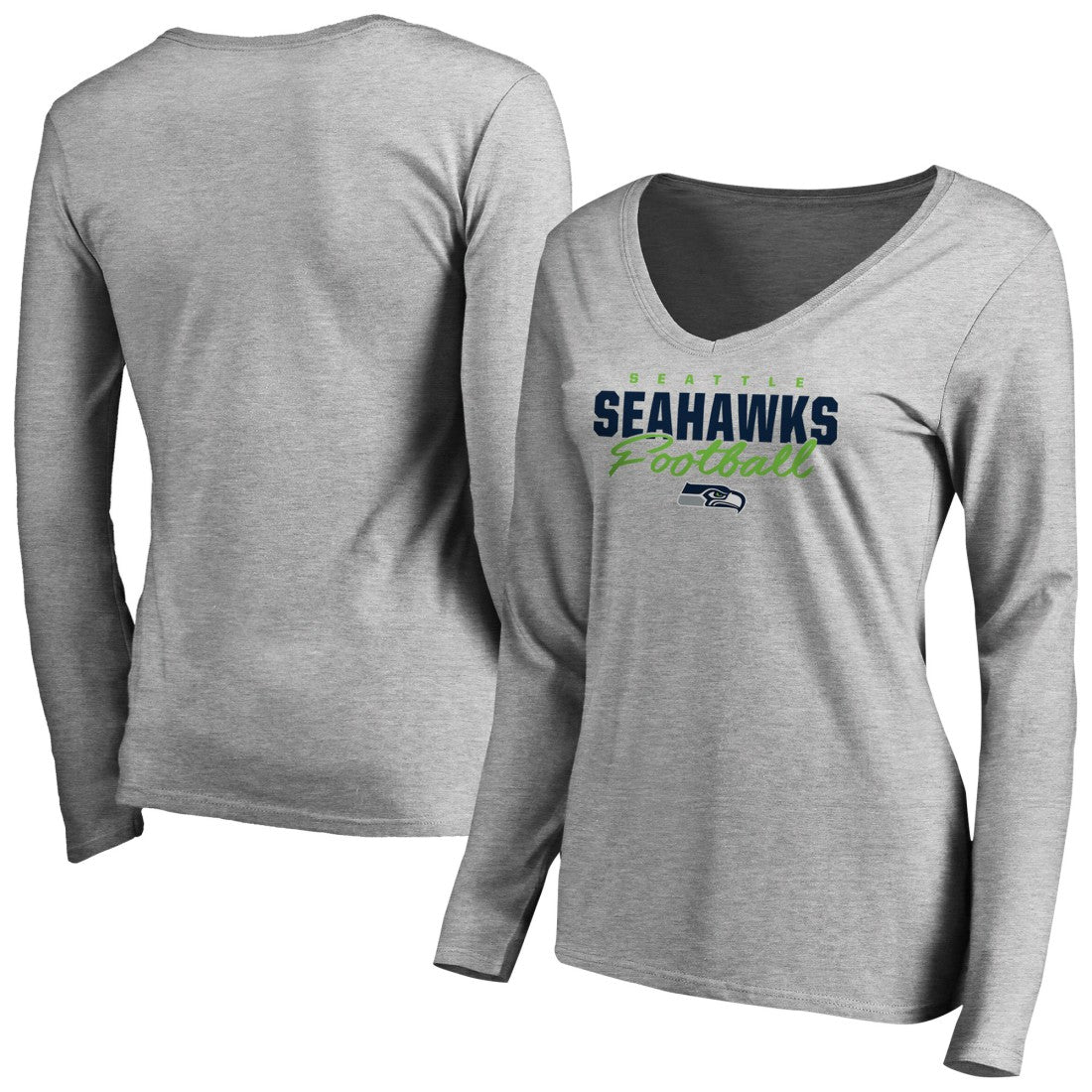 Seattle Seahawks Women's Iconic Collection Script Assist Long Sleeve V-Neck T-Shirt Ash - NFL