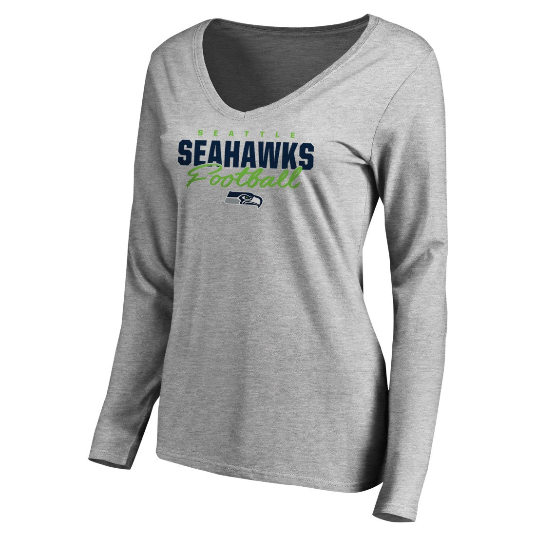 Seattle Seahawks Women's Iconic Collection Script Assist Long Sleeve V-Neck T-Shirt Ash - NFL