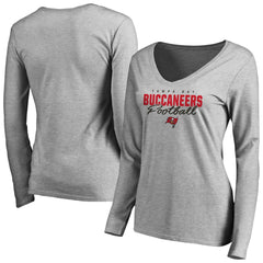 Tampa Bay Buccaneers Women's Iconic Collection Script Assist Long Sleeve V-Neck T-Shirt Ash - NFL