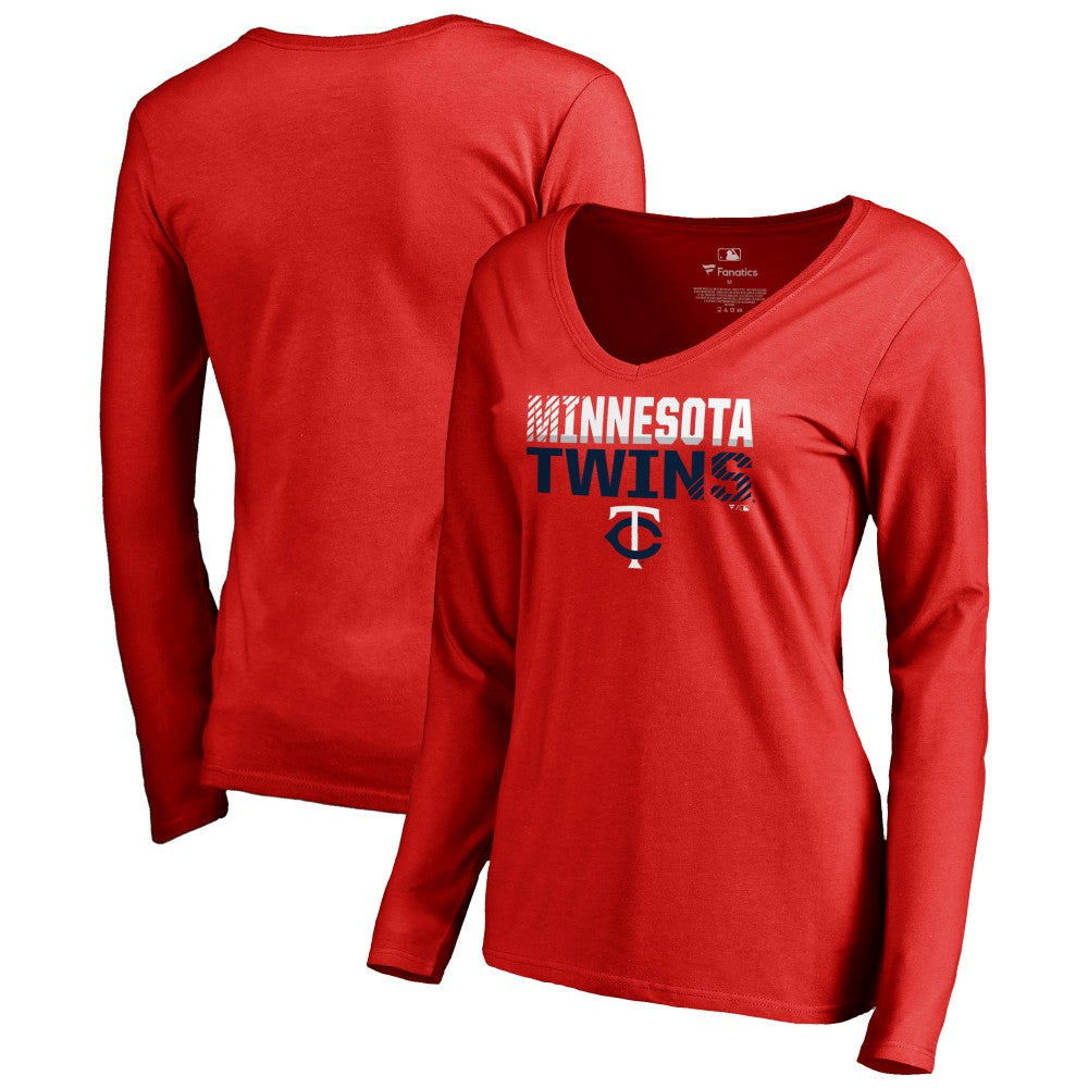 Minnesota Twins Women's Fade Out V-Neck Long Sleeve T-Shirt Sale