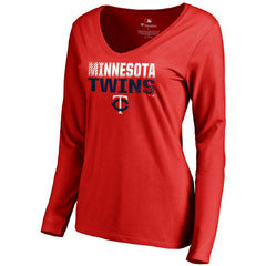 Minnesota Twins Women's Fade Out V-Neck Long Sleeve T-Shirt Sale