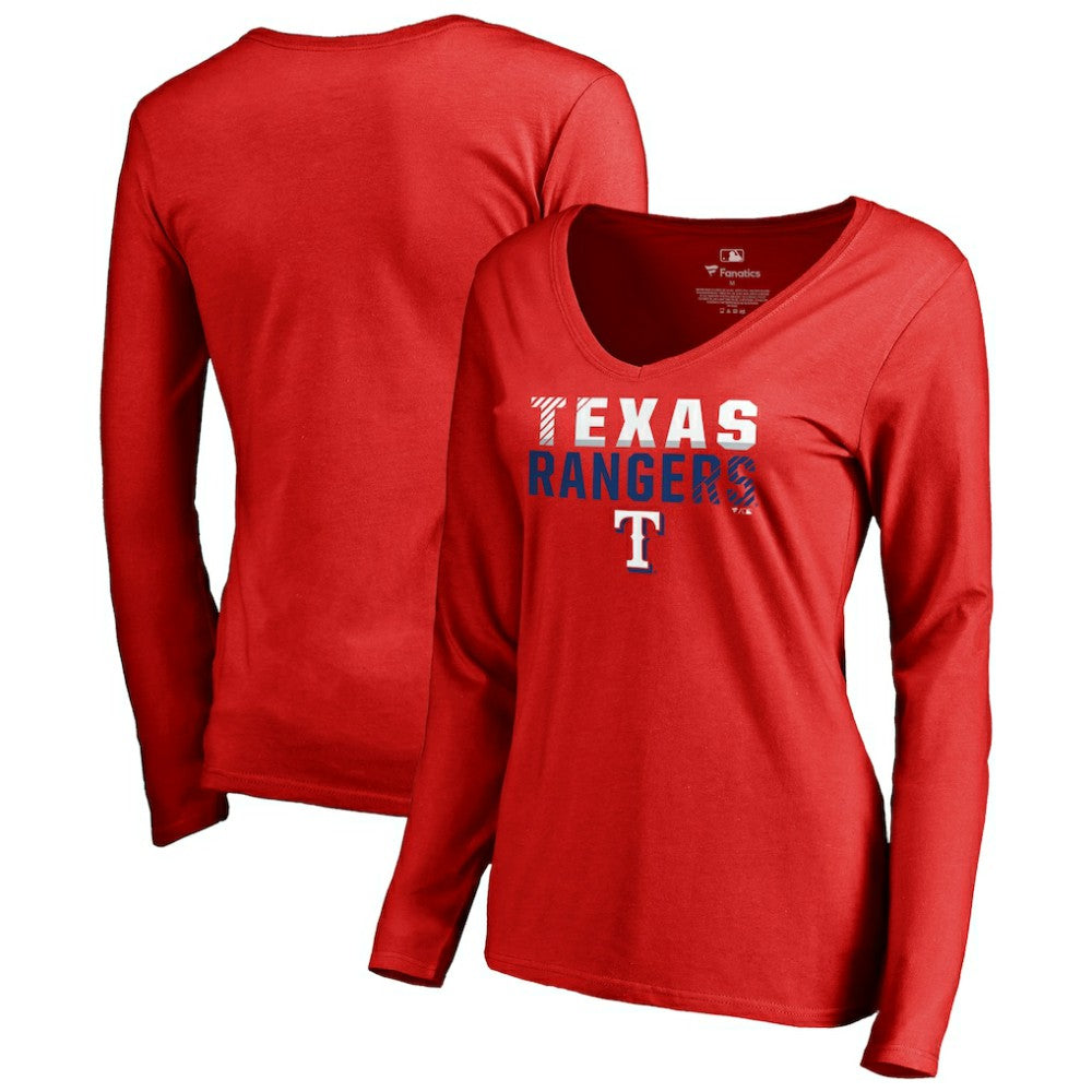 Texas Rangers Women's Fade Out V-Neck Long Sleeve T-Shirt Sale