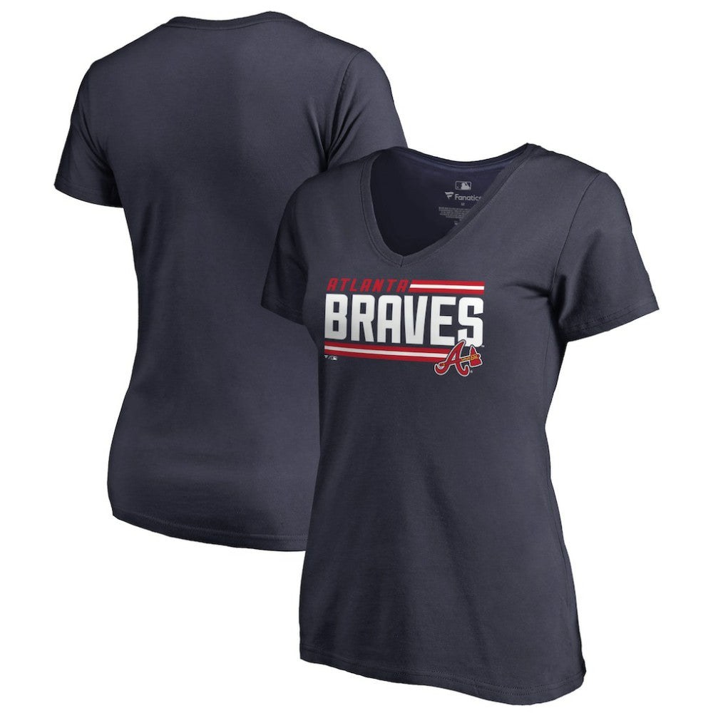 Atlanta Braves Women's Onside Stripe V-Neck T-Shirt discount