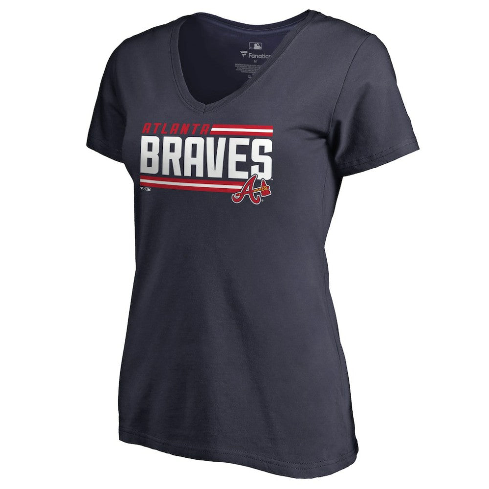 Atlanta Braves Women's Onside Stripe V-Neck T-Shirt discount
