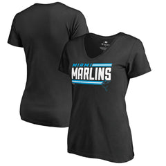 Miami Marlins Women's Onside Stripe V-Neck T-Shirt Sale